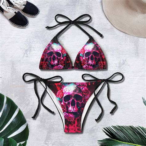 Skull Gothic Rose Micro Triangle Bikini Swimsuit