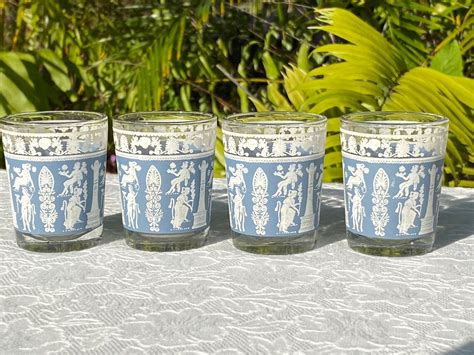 Jeannette Glass Corinthian Blue Set Four Shot Glasses One Etsy