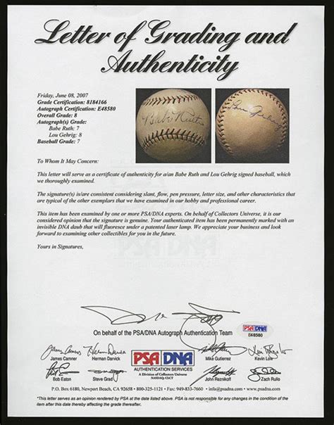 Circa Babe Ruth And Lou Gehrig Dual Signed Baseball PSA DNA NM MT Second Highest