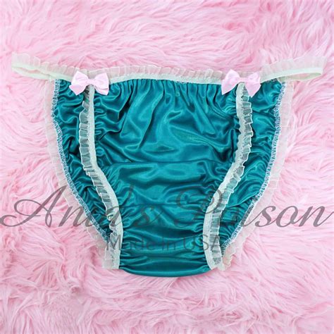 Anias Sissy Teal Green BUTTER SOFT Satin String Bikini Ruffled Trim