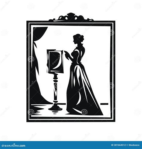 Elegant Monochrome Painting Woman Holding Mirror In Advertising Art