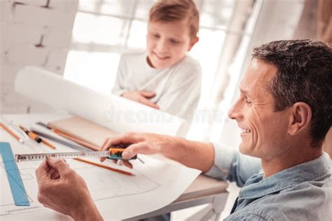 Blonde Haired Son Listening To His Father Good In Geometry Stock Photo Image Of Model