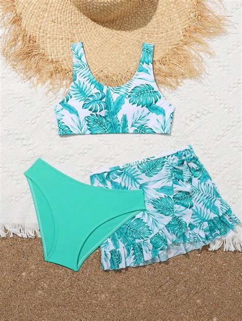 Pcs Set Random Tropical Print Bikini Set For Tween Girls Summer Beach SHEIN Singapore