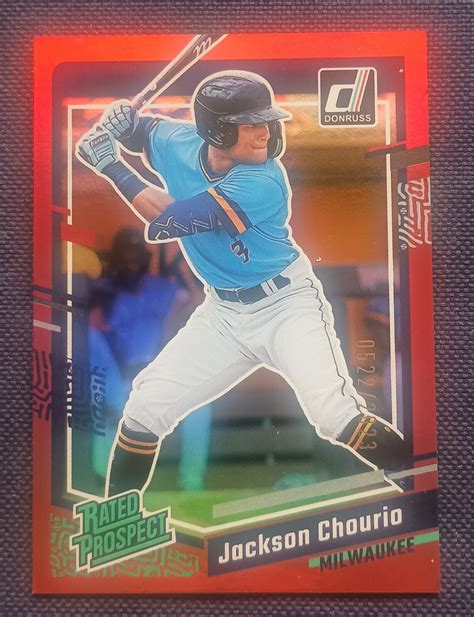 Jackson Chourio Donruss Rated Prospect Rc Red Holo Hot