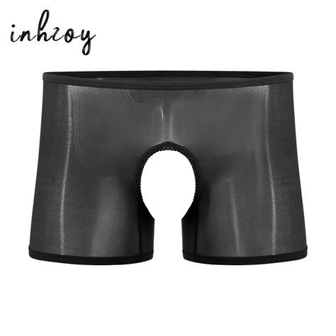Мужские глянцевые бесшовные трусы-боксеры с вырезами | AliExpress