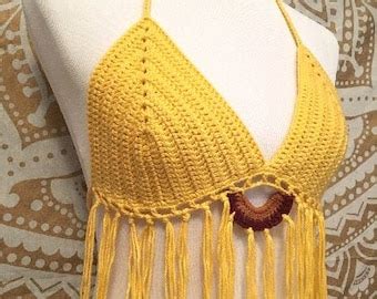 Flower Crochet Bikini Halter Top Lace Festival Crop Top Etsy