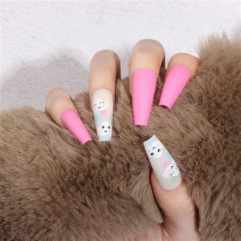 24pcs Nude Pink Long French Fake Nails Extra Rhinestone Decal Bride Wedding Ballerina Coffin