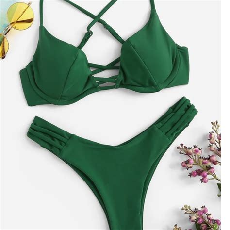 Shein Swim Criss Cross Underwire Top With High Cut Bikini Nwt Poshmark