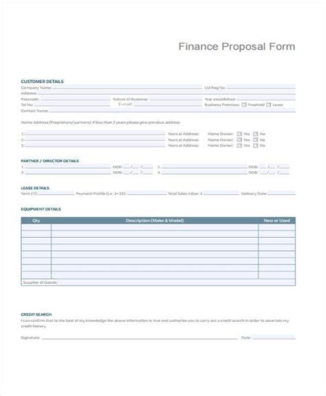 finance proposal forms   ms word