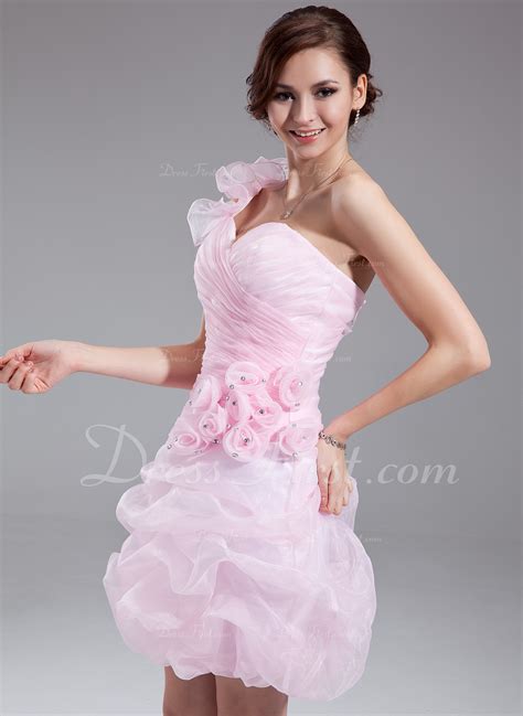 A Line Princess One Shoulder Short Mini Organza Homecoming Dress With