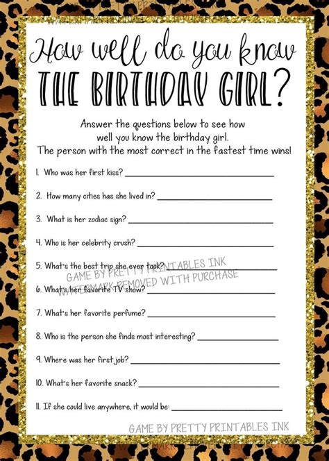 Adult Who Knows The Birthday Girl Game How Well Do You Know Game Adult