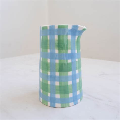 Noss And Co Milk Jug Blue And Green Gingham Thesundaysociety