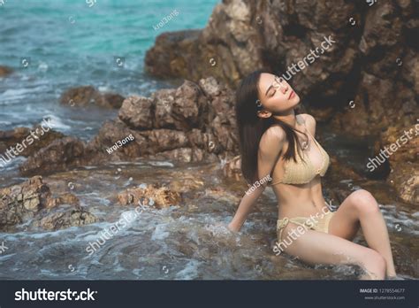 Sexy Woman White Black Bikini On Stock Photo 1278554677 Shutterstock