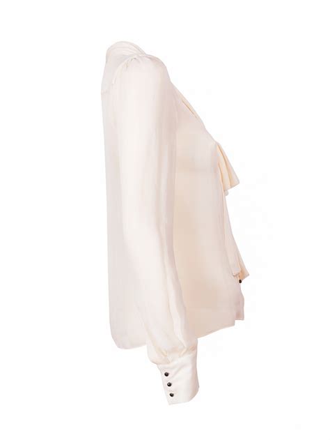 Women Clothes Balenciaga Vintage Creme Silk Pussy Bow Shirt Preowned