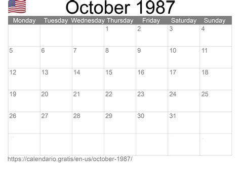 calendar october   united states  america  english