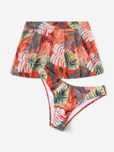 Piezas Bottom De Bikini Con Estampado Tropical Con Falda Playera Yaxa Guatemala