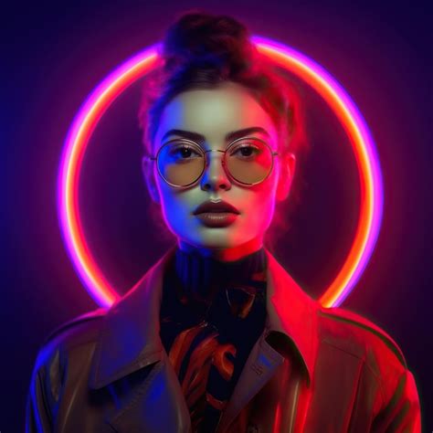 Premium AI Image A Woman Wearing A Jacket With A Round Circle Around