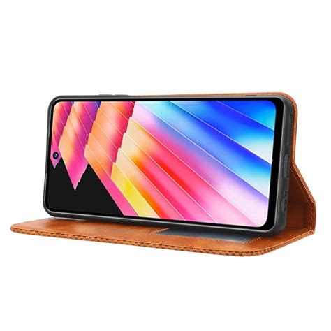 For Infinix Hot G X Magnetic Buckle Retro Texture Leather Phone Case Brown Alexnld
