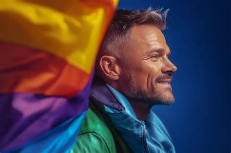 Foto Expresiva Del Orgullo De Un Hombre Gay Con Una Bandera Del Arco Iris Fondo De Pantalla Del