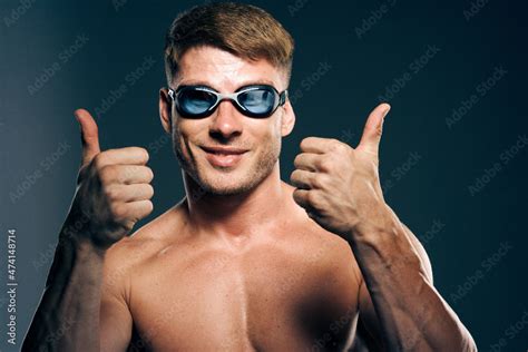 Sports Man With Naked Torso Swimmer Professional Dark Background Stock Photo Adobe Stock
