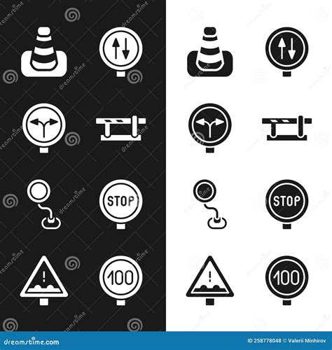 Set Parking Car Barrier, Fork the Road, Traffic Cone, Road Warning Two