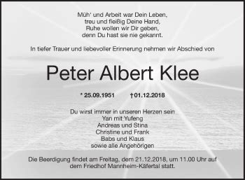 Traueranzeigen Von Peter Albert Klee Trauerportal Ihrer Tageszeitung