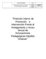 Protocolo O Reglamento De Prevenci N De Hs Docx Pol Tica Interna