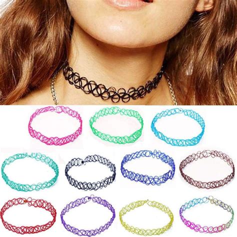 3 Pic Tattoo Choker Stretch Necklace Black Retro Henna Elastic Boho