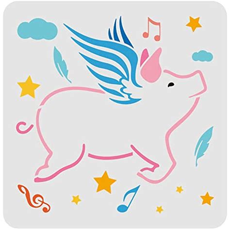 Pig Stencil Flying Pig Stencil For Painting Reusable Piggy Pattern