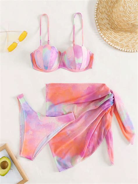 Shein Swim Vcay Ba Ador Bikini Push Up De Tie Dye Con Falda De Playa