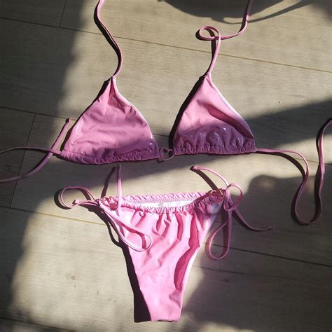 Barbie Pink Latex Heart Bikini Never Worn Depop