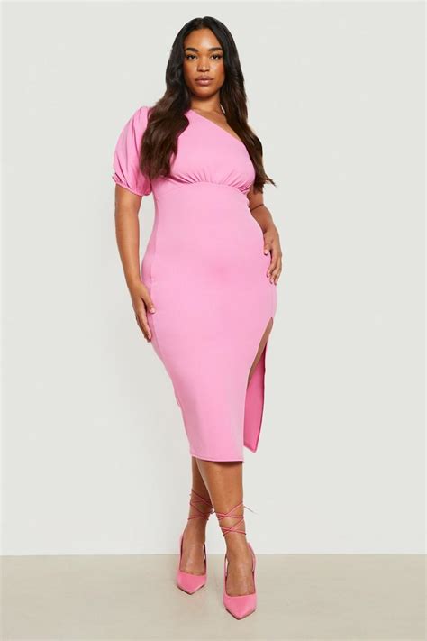 Plus Asymmetric Ruched Split Midi Dress Boohoo Usa