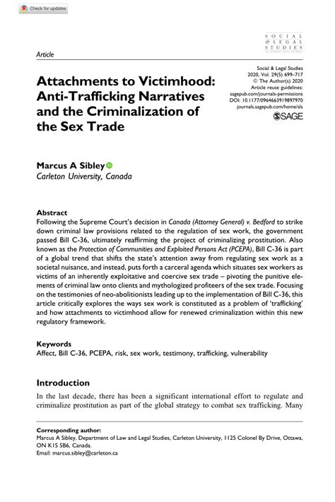 Pdf Attachments To Victimhood Anti Trafficking Narratives And The Criminalization Of The Sex