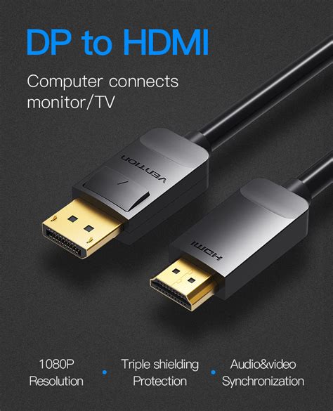 Vention DP to HDMI Cable - 1080P HD, Gold-Plated Connectors