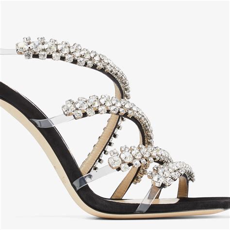 Jimmy Choo Josefine Black Suede Sandals With Crystal Embellishment