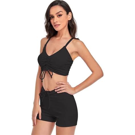 Maillot de Bain Pièces Femme Sexy Halterneck Push Up Bikini Culotte Taille Haute Maillot de