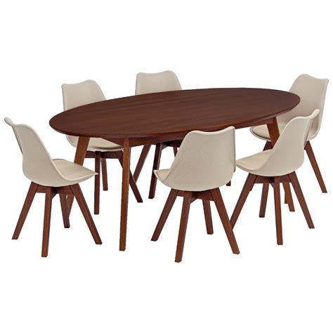 Conjunto Mesa De Jantar Oval V Rtice Cm Nozes Cadeiras Leda Em Madeira Maci A Nude