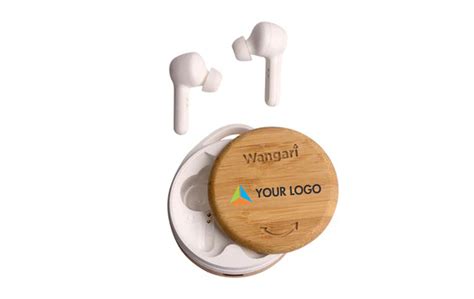 Custom Wireless Earbuds with Bamboo Case | Personalised with name and logo