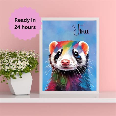 Custom Name Colorful Ferret Wall Art Personalized Pet Pop Art Digital