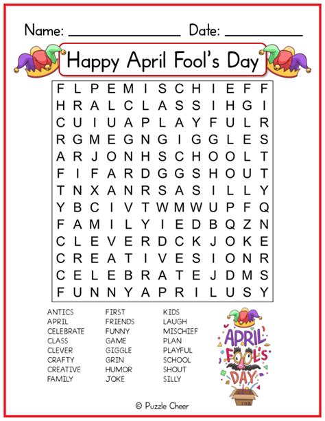 Easy April Fools Day Word Search Puzzle Puzzle Cheer