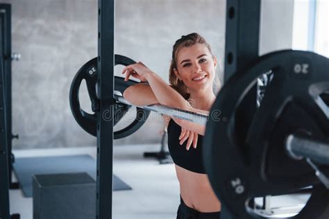 You Look Good Photo Of Gorgeous Blonde Woman In The Gym At Her Weekend Time Stock Photo Image