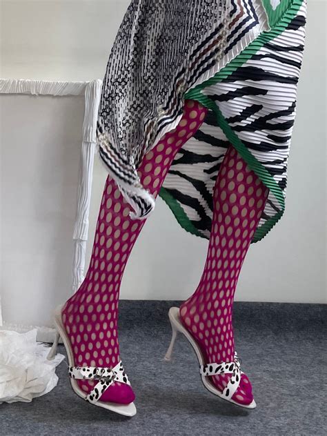 Y2k HOT PINK Dotty Holes Pattern Vibrant Fishnets Tights Styling Fashion Tights One Size Hosiery