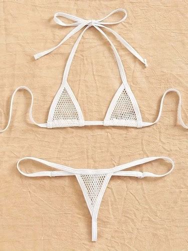 White Extreme Sheer Fishnet Micro Triangle Top Thong G String Bottom Bikini Sw EBay