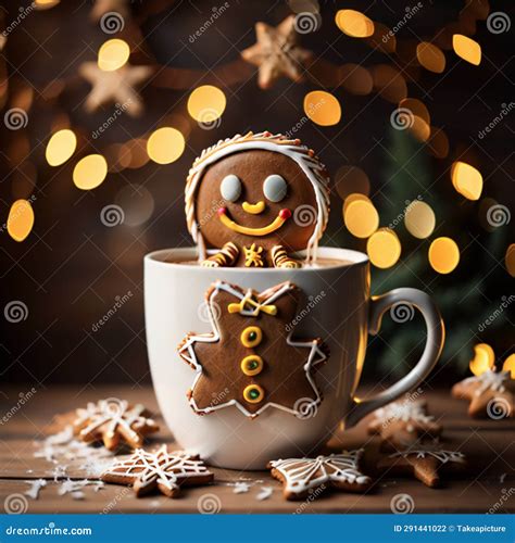 An Adorable Gingerbread Man In A Hot Cup Of Cocoa Stock Illustration Illustration Of Steaming