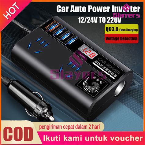 Adaptor Inverter Daya 12V 24V DC Ke AC 220V QC3 0 4 USB 200W Inverter