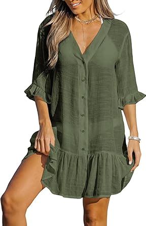 Cupshe Damen Strandkleid Bikini Cover Up V Ausschnitt Kn Pfen R Schensaum Freizeitkleider Sommer