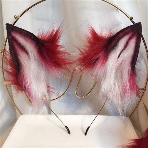 Blood Red Fox Ears Headband With Furry Tail Red Plush Wolf - Etsy