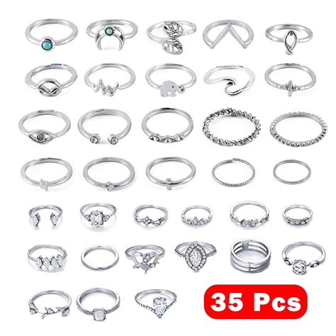 MAINYU 35 Pcs Vintage Knuckle Rings Set Stackable Finger Rings Midi