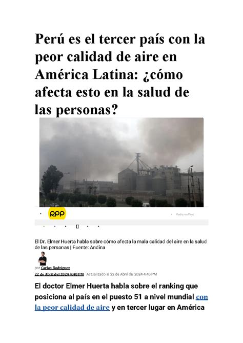 Per Es El Tercer Pa S Con La Peor Calidad De Aire En Am Rica Latina Per Es El Tercer Pa S