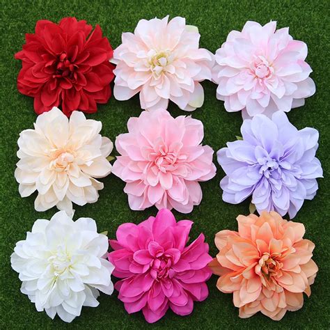 10pcs Lot Big Artificial Dahlia Flower Head 14cm Dia Silk Flower Wedding Flowers Wall Diy Flores